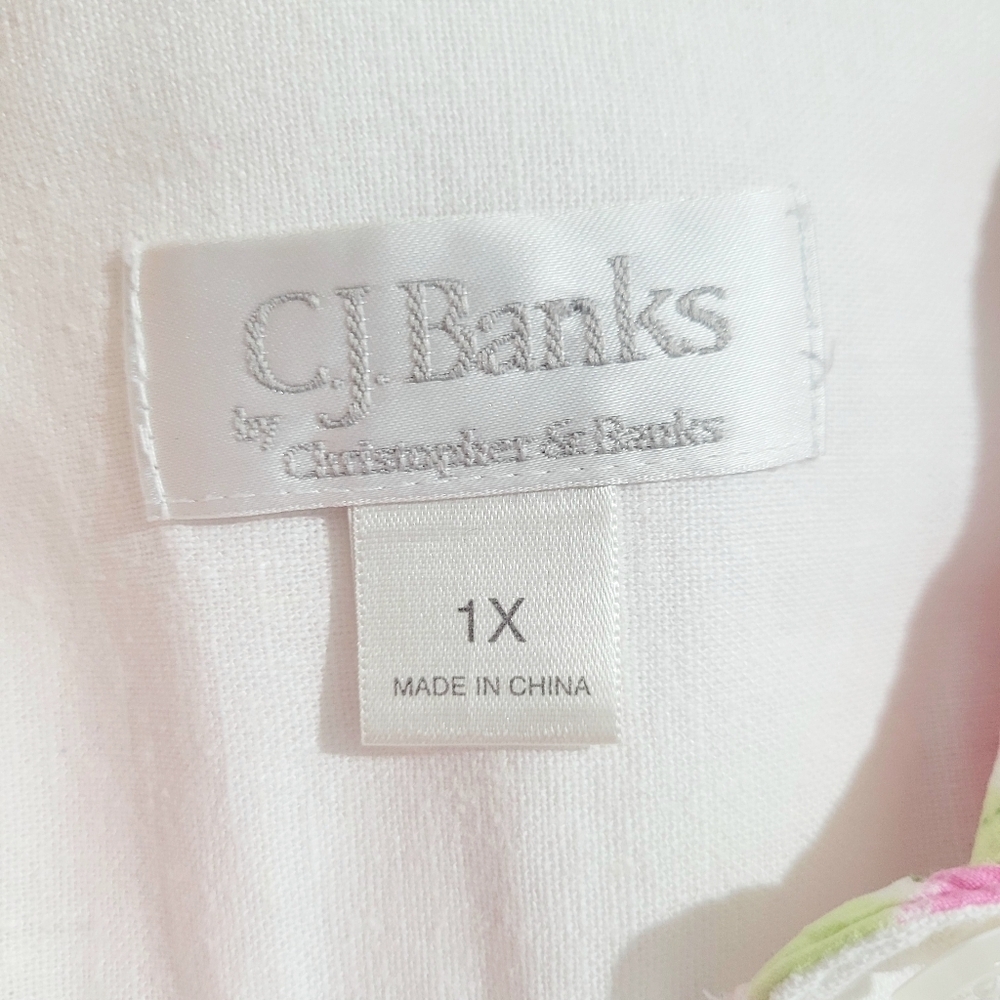 CJ Banks Vintage Women's Size 1X Linen Blend Button Front Shirt Floral Patchwork - Picture 11 of 13